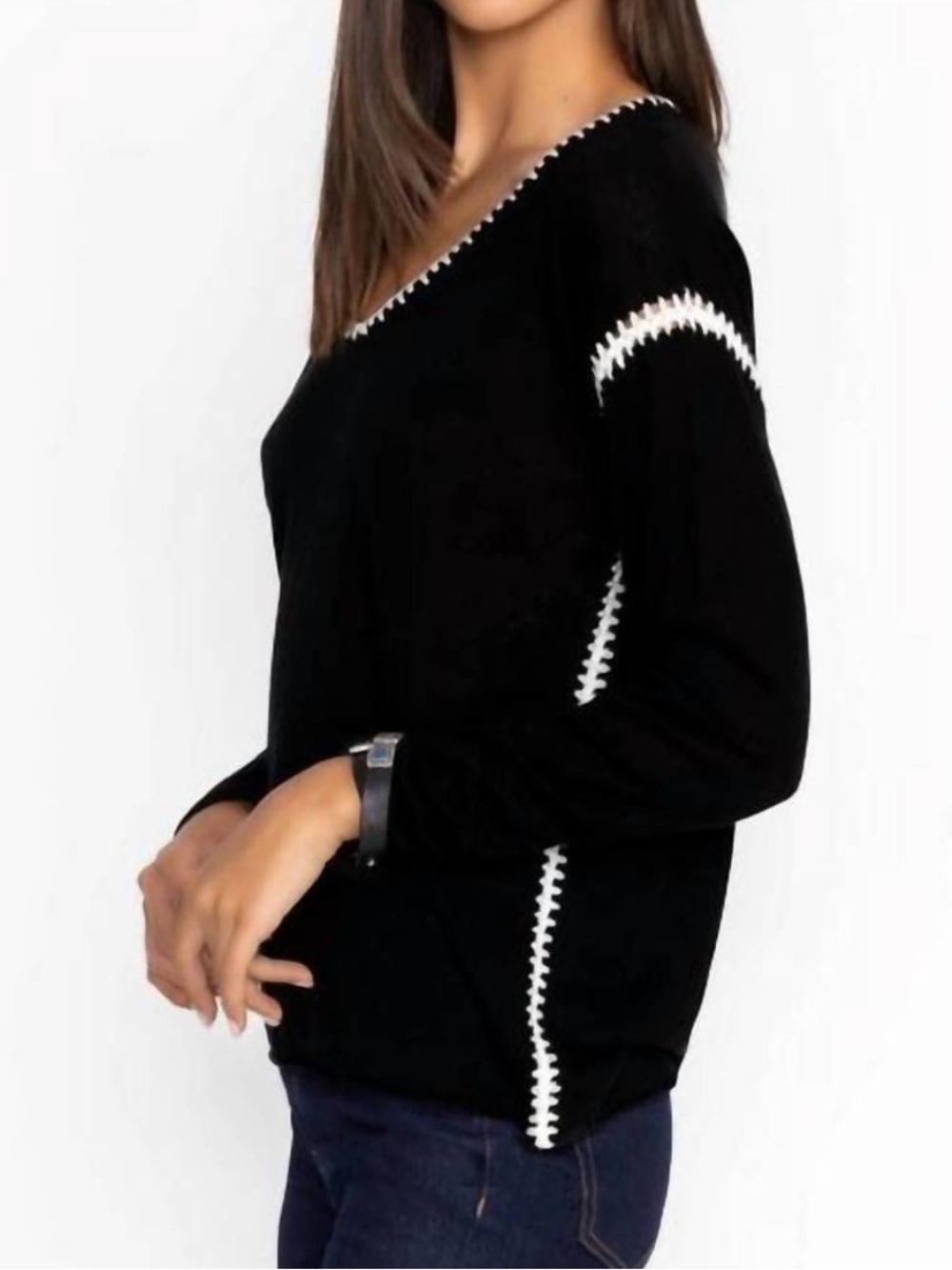 NEW $328 JOHNNY WAS lightweight whipstitch pullover in black Sz L